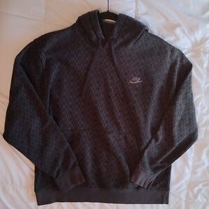 Nike Charcoal Gray Black Patterned Hoodie with Subtle Logo - Large